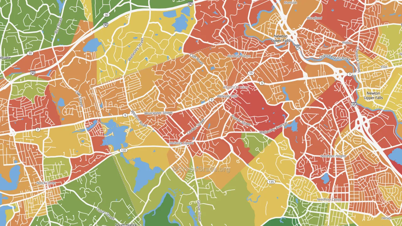 Wellesley, MA Map of Drug-Related Crime Rates