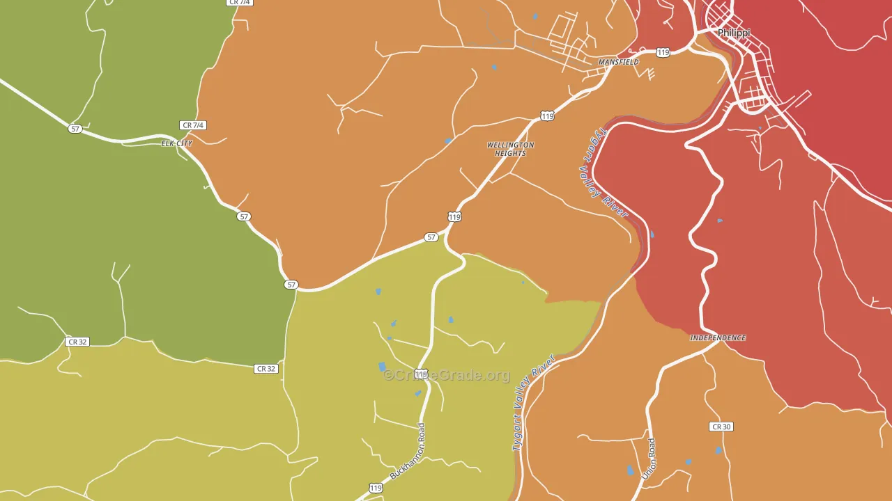 Wellington Heights, WV Map of Drug-Related Crime Rates