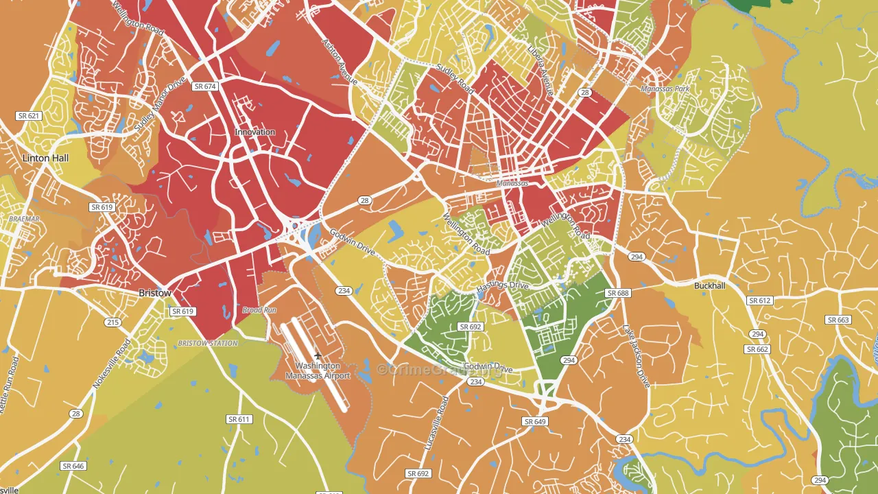 Wellington, Manassas, VA Map of Drug-Related Crime Rates