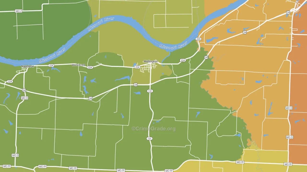 Wellington, MO Map of Drug-Related Crime Rates
