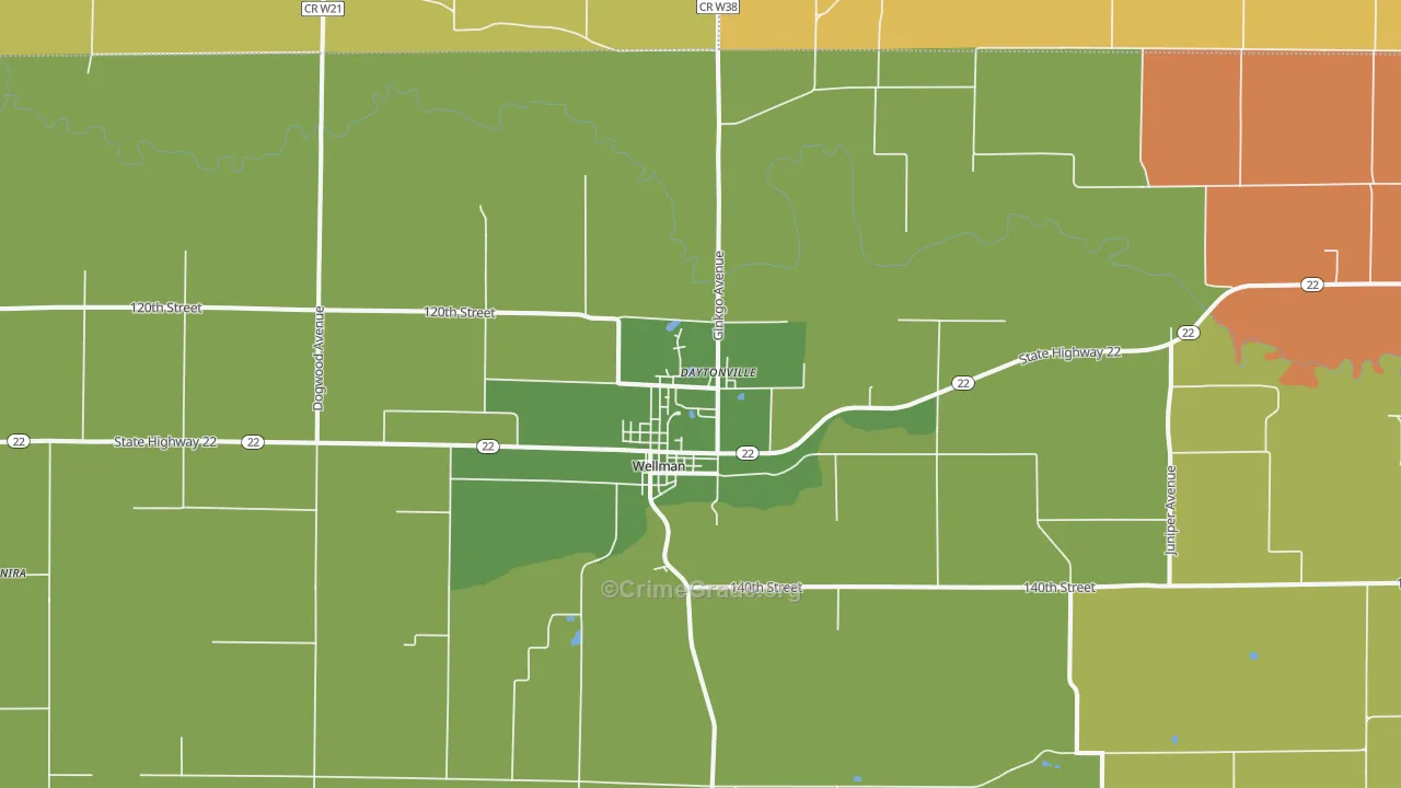 Wellman, IA Map of Drug-Related Crime Rates