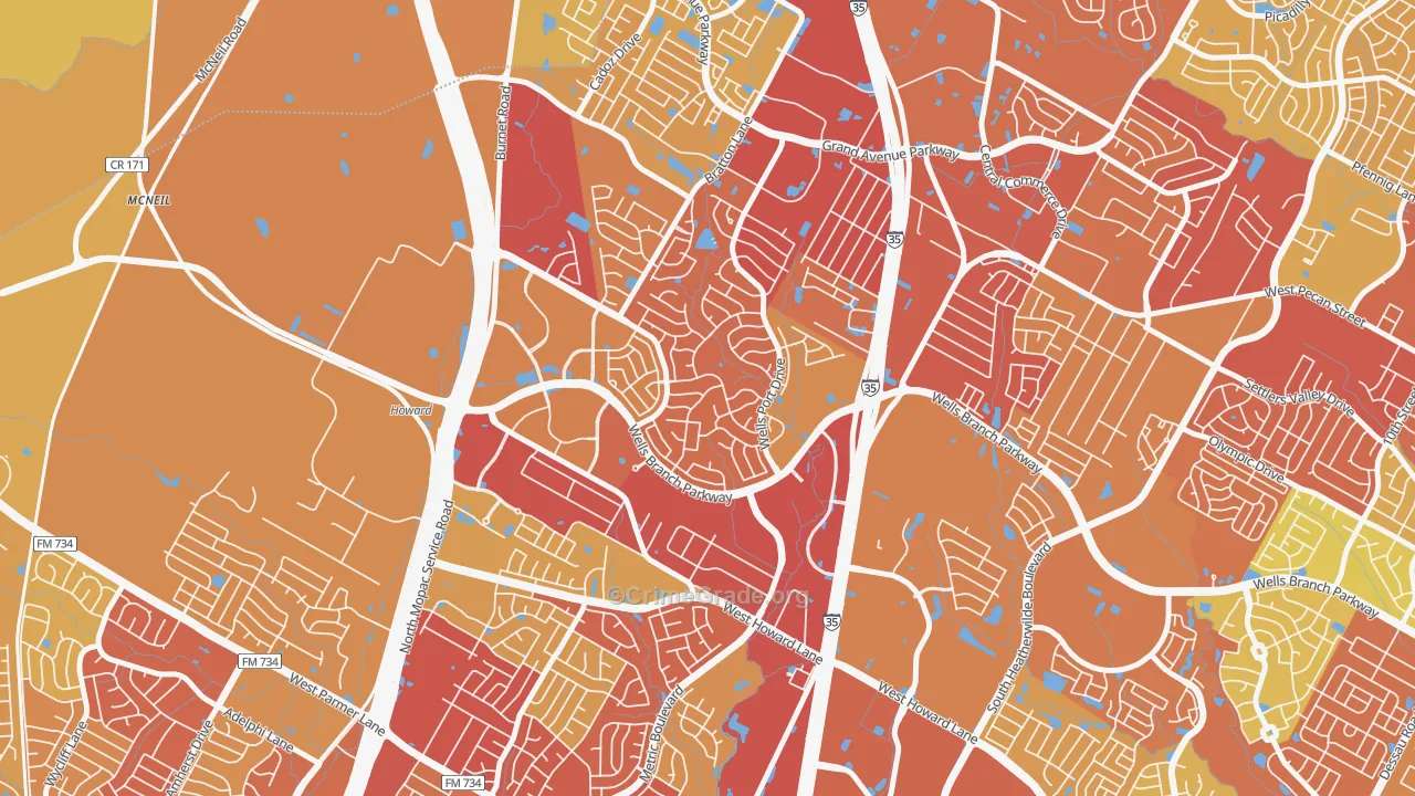 Wells Branch, TX Map of Drug-Related Crime Rates