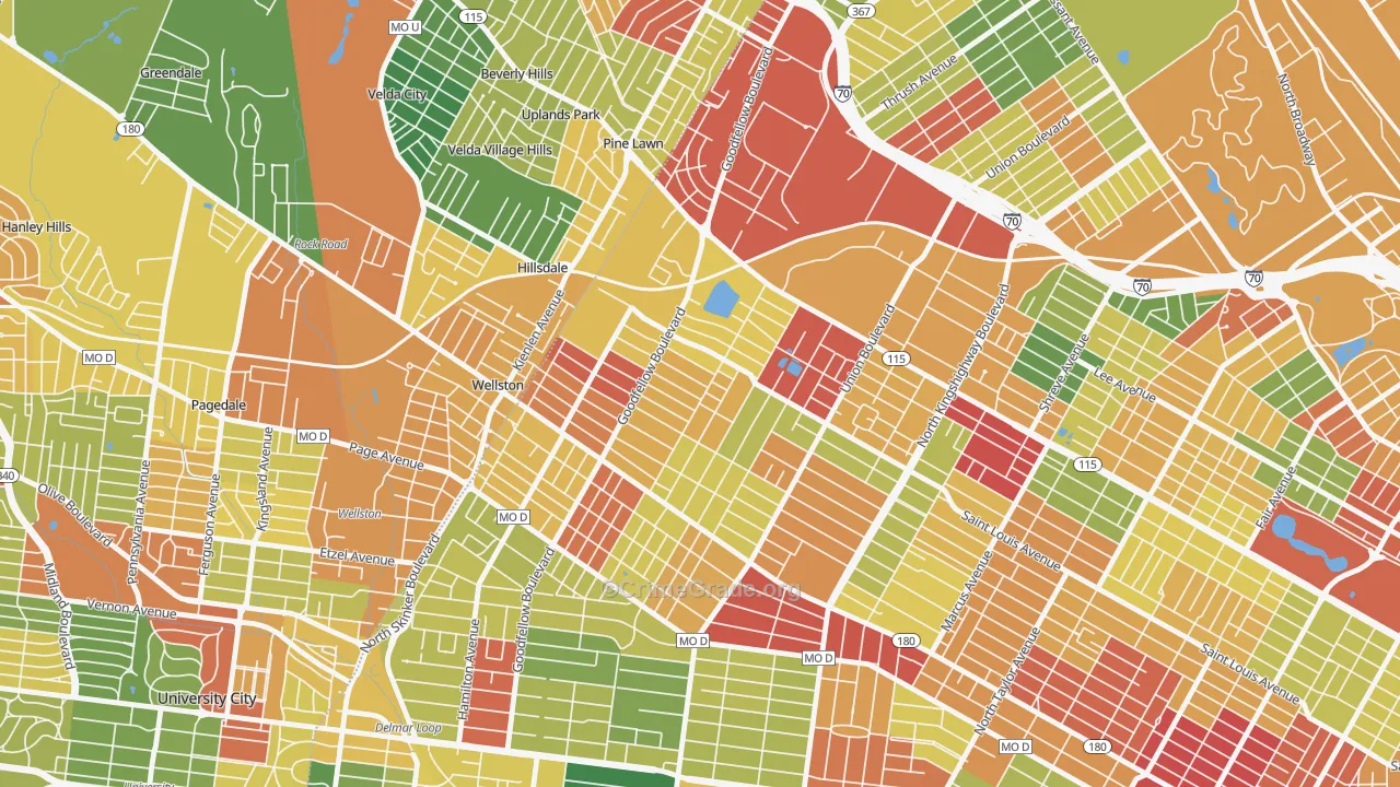 Wells-Goodfellow, St. Louis, MO Map of Drug-Related Crime Rates