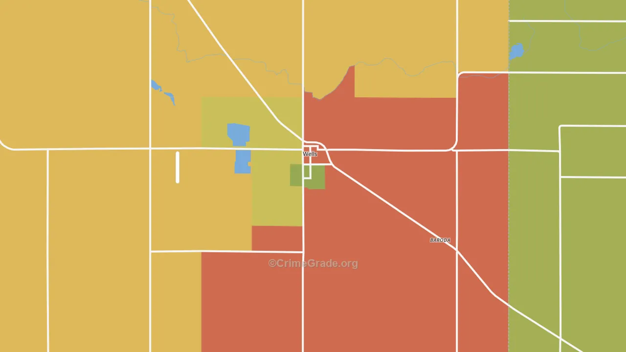 Wells, MN Map of Drug-Related Crime Rates
