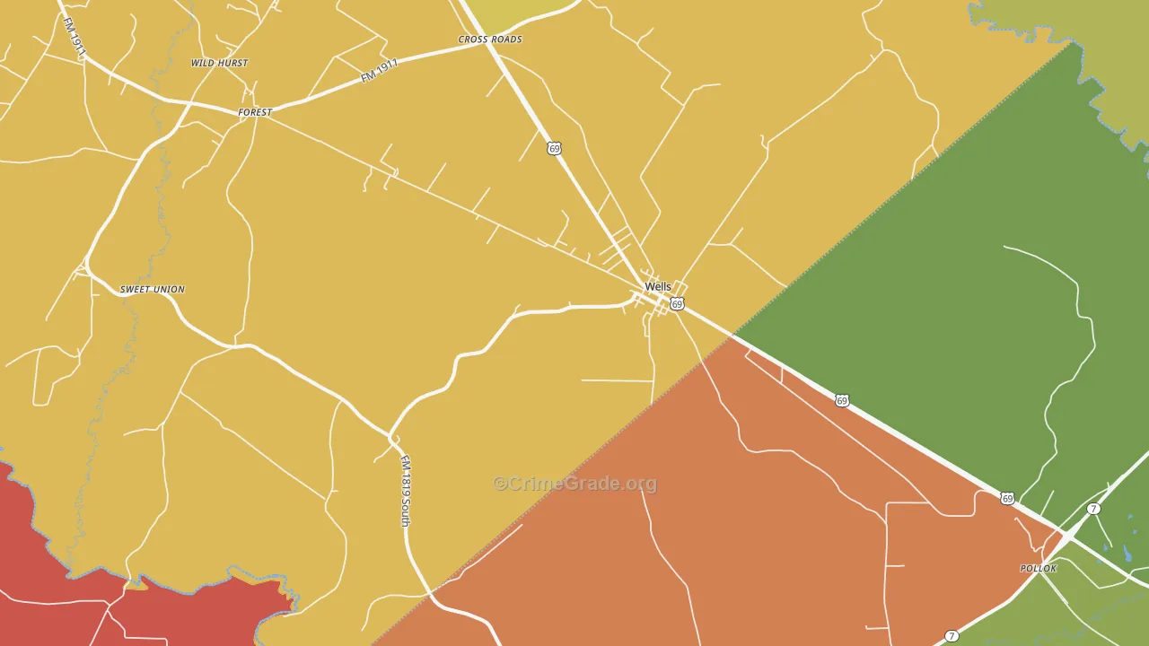 Wells, TX Map of Drug-Related Crime Rates