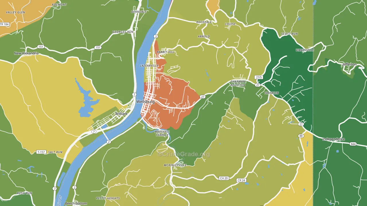 Wellsburg, WV Map of Drug-Related Crime Rates