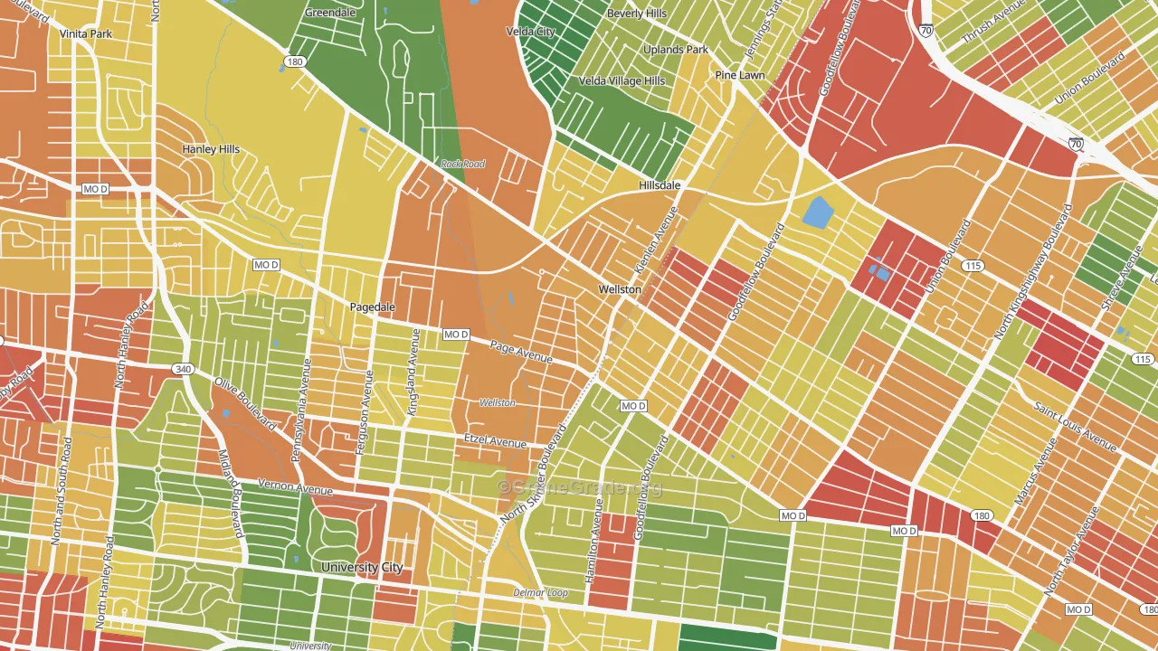 Wellston, MO Map of Drug-Related Crime Rates