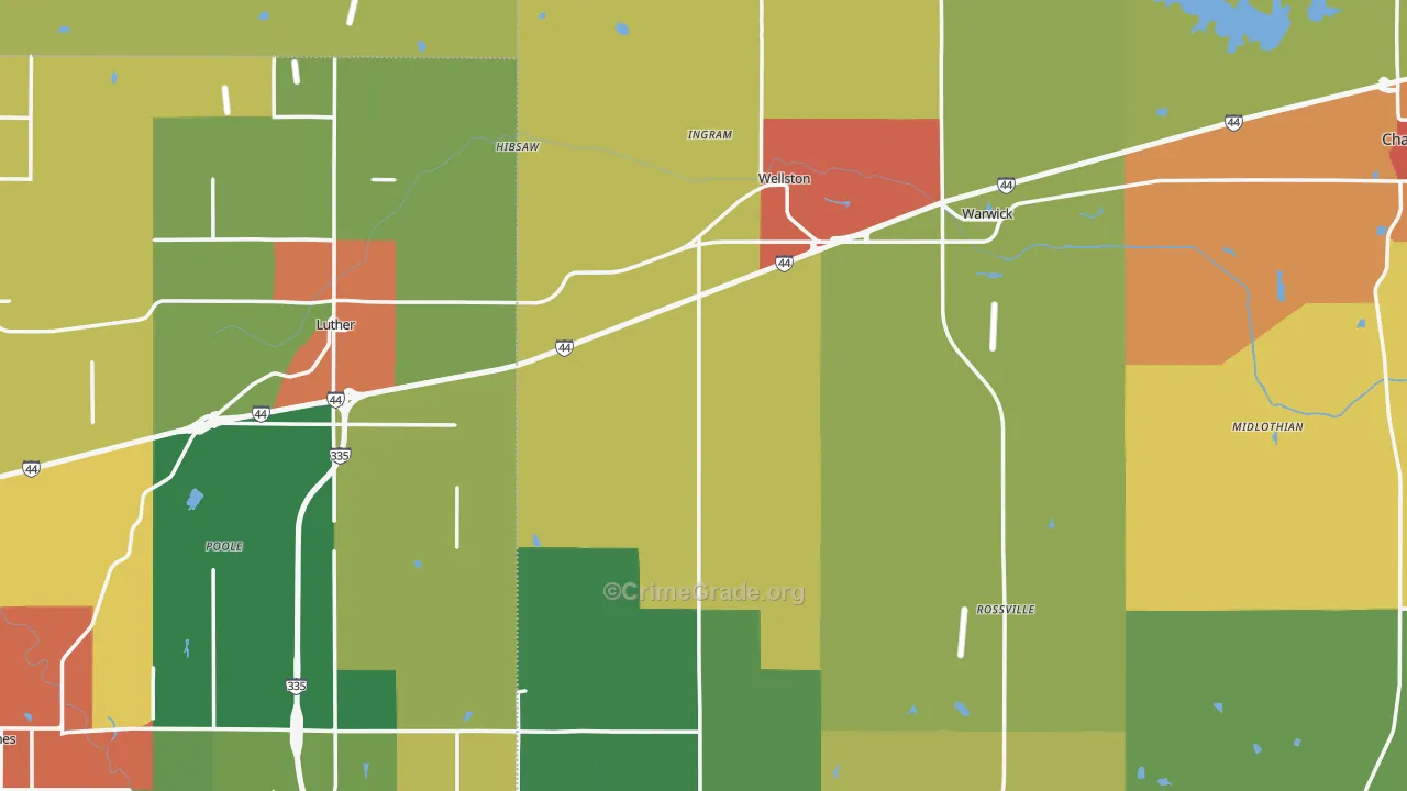 Wellston, OK Map of Drug-Related Crime Rates