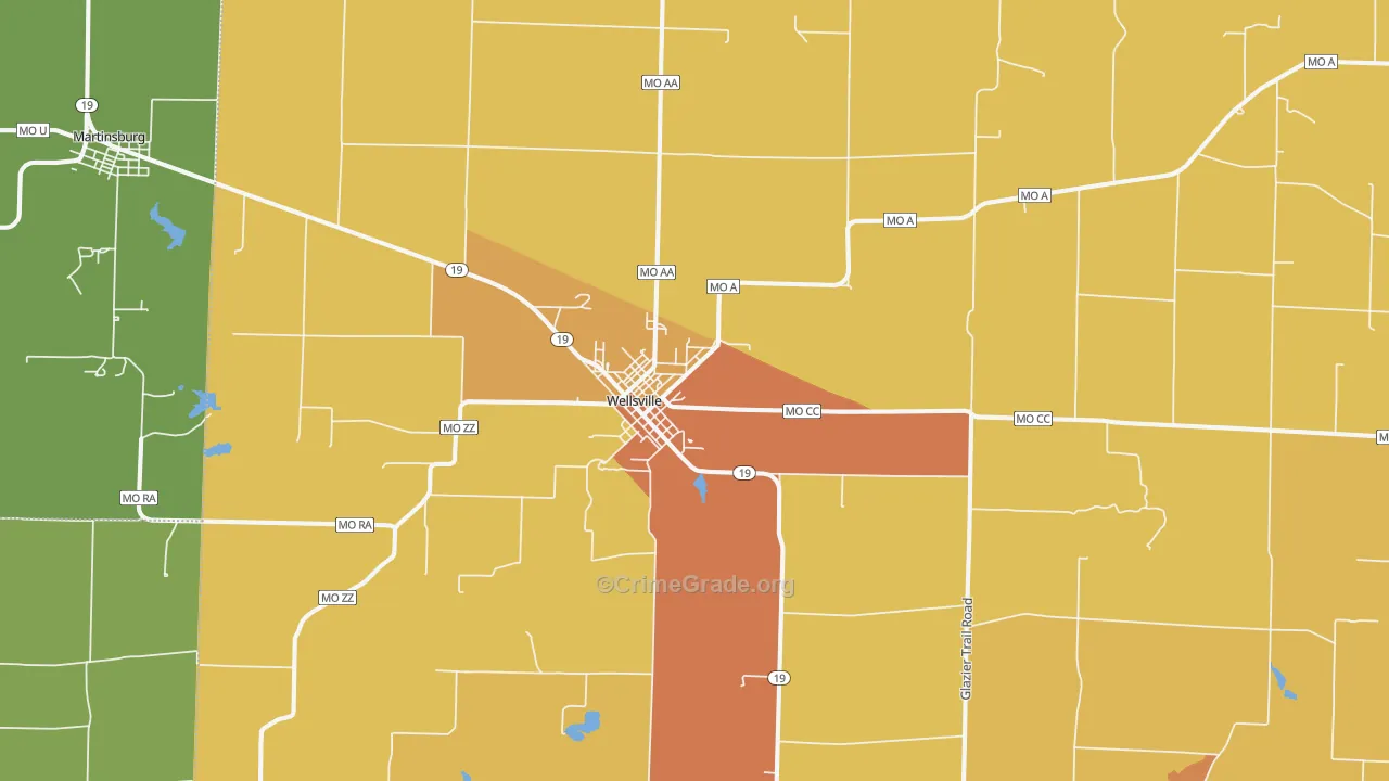 Wellsville, MO Map of Drug-Related Crime Rates
