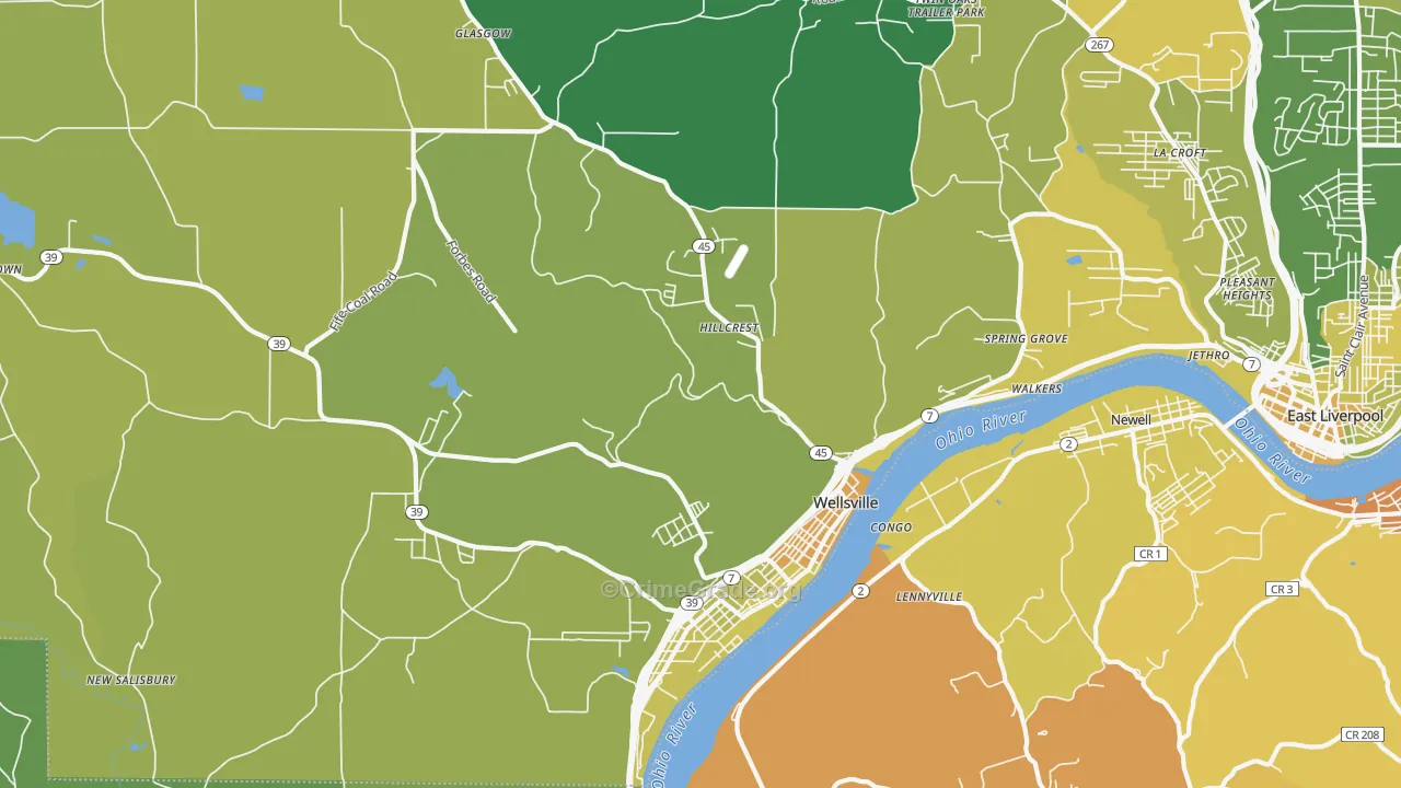 Wellsville, OH Map of Drug-Related Crime Rates