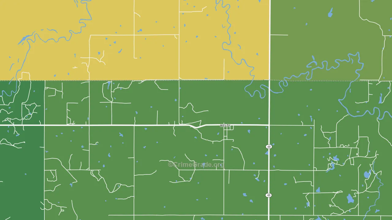 Welty, OK Map of Drug-Related Crime Rates