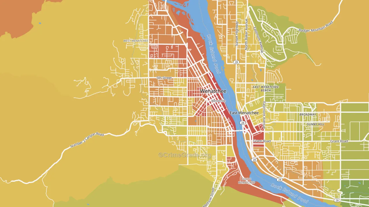 Wenatchee, WA Map of Drug-Related Crime Rates