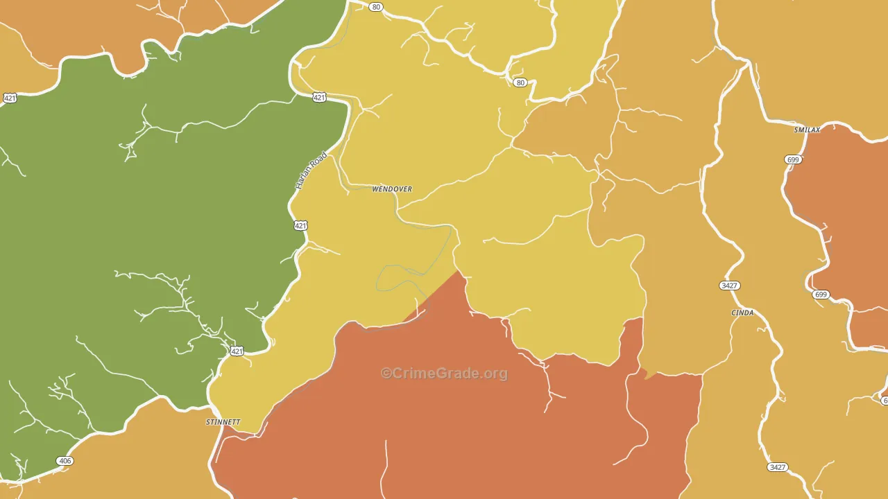 Wendover, KY Map of Drug-Related Crime Rates