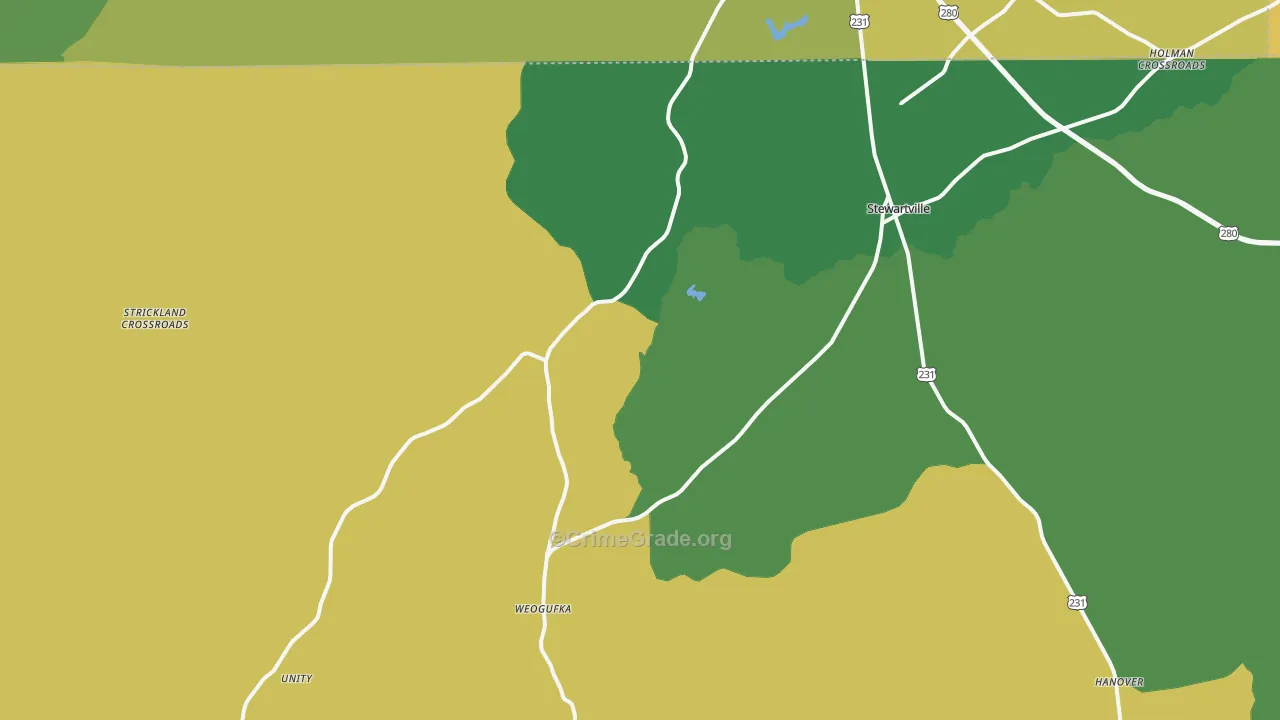 Weogufka, AL Map of Drug-Related Crime Rates