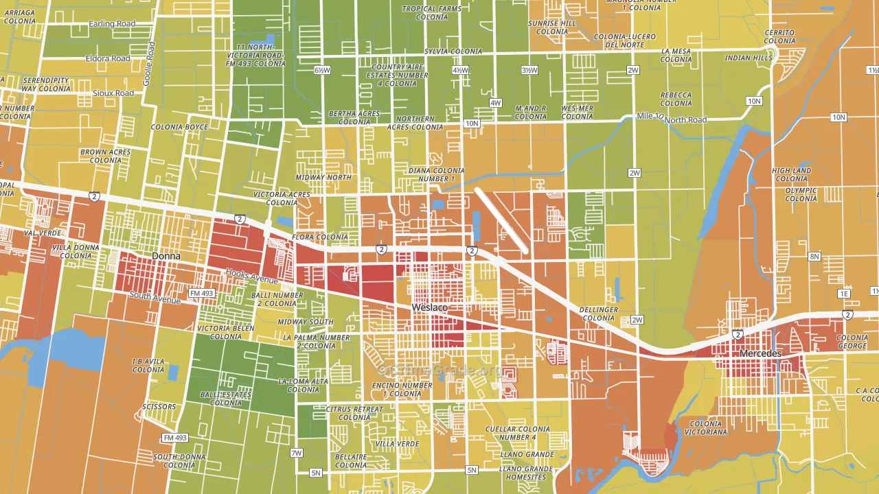 Weslaco, TX Map of Drug-Related Crime Rates