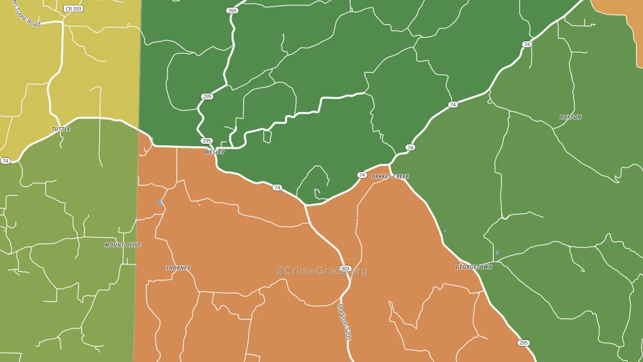 Wesley, AR Map of Drug-Related Crime Rates