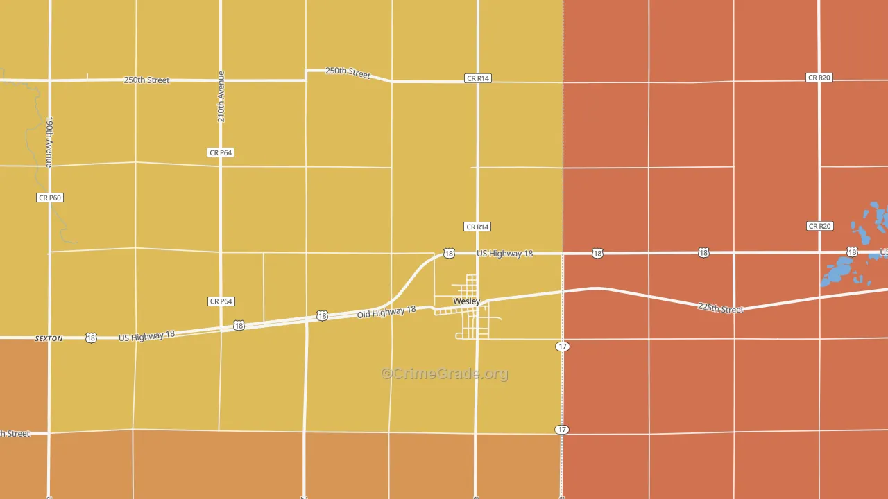 Wesley, IA Map of Drug-Related Crime Rates