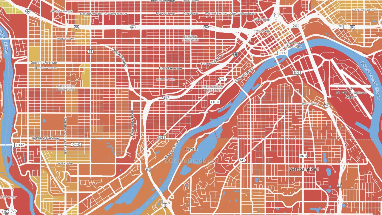 West 7th, St. Paul, MN Map of Drug-Related Crime Rates