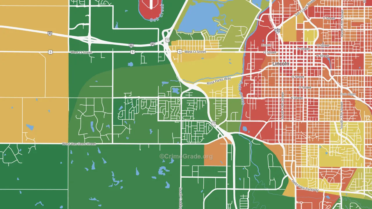West A, Lincoln, NE Map of Drug-Related Crime Rates