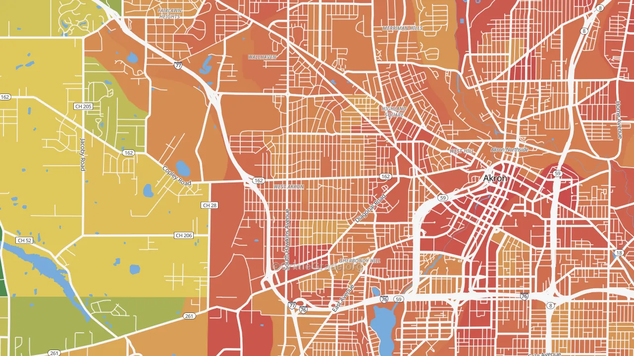 West Akron, Akron, OH Map of Drug-Related Crime Rates
