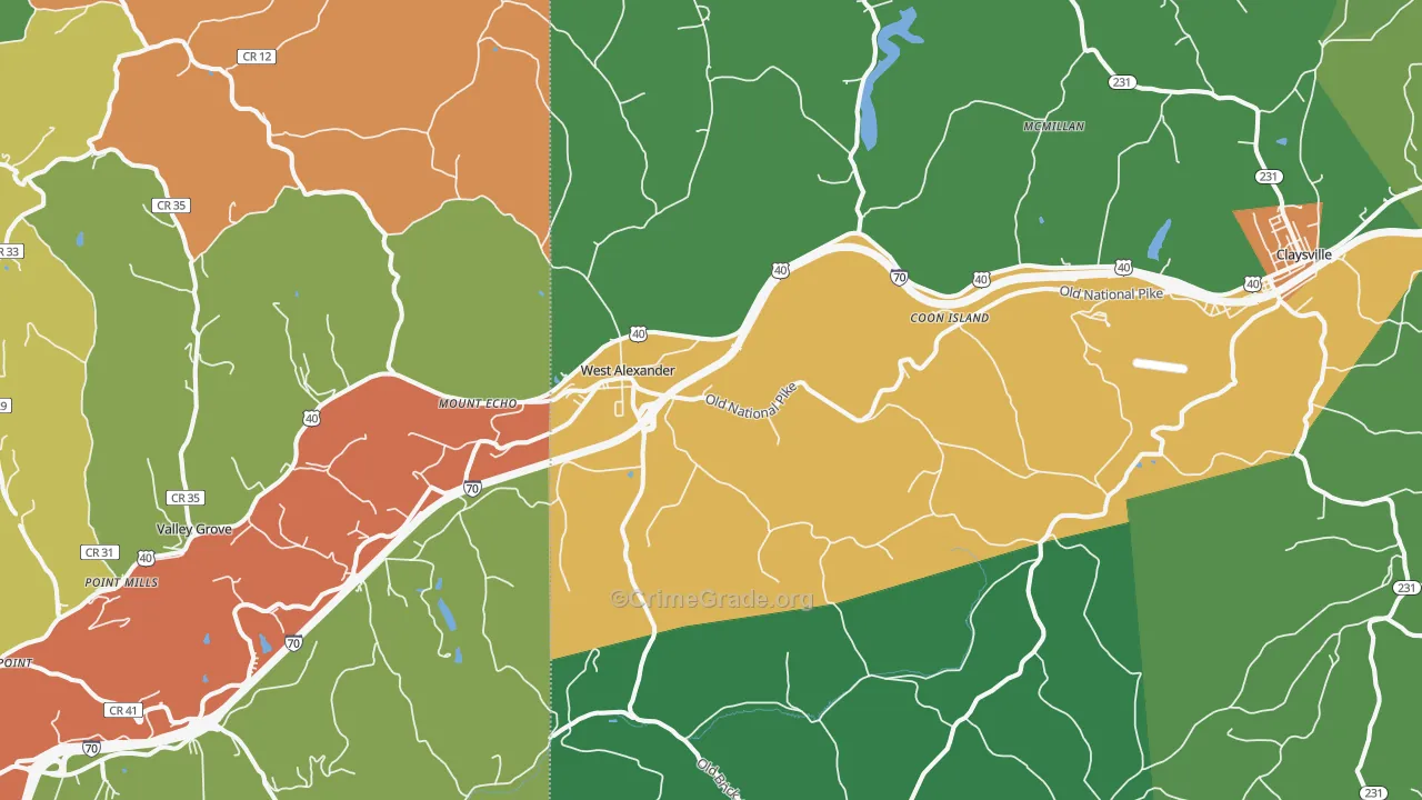 West Alexander, PA Map of Drug-Related Crime Rates