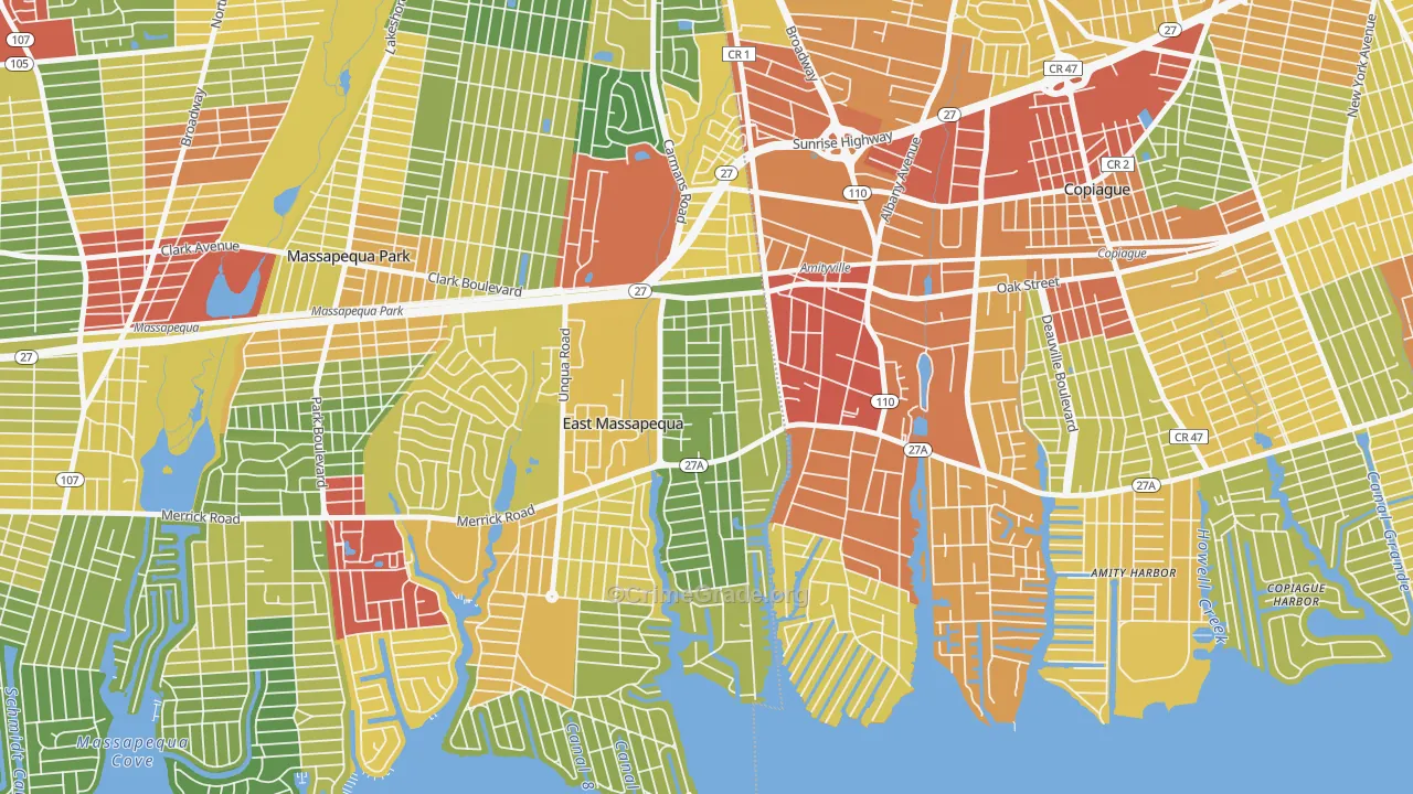 West Amityville, East Massapequa, NY Map of Drug-Related Crime Rates