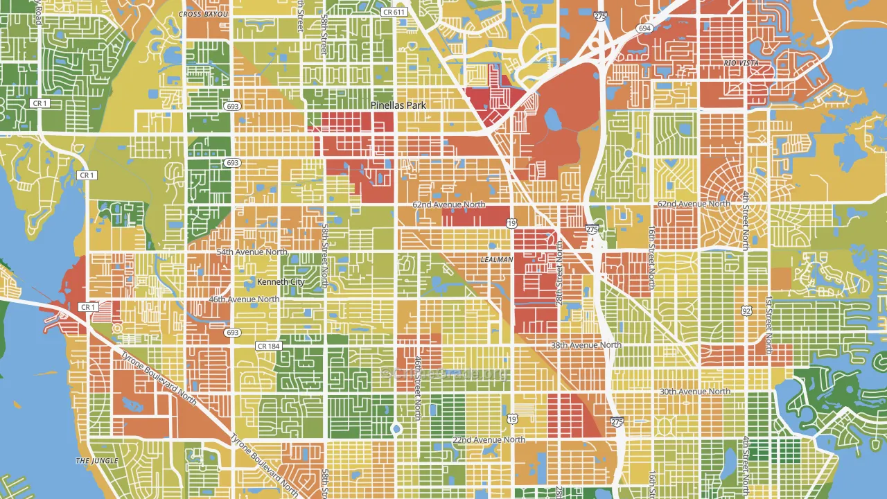 West and East Lealman, Lealman, FL Map of Drug-Related Crime Rates
