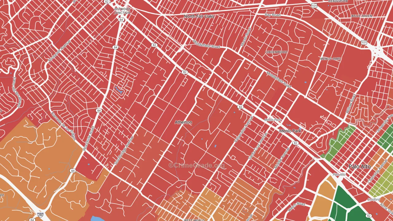 West Atherton, Atherton, CA Map of Drug-Related Crime Rates