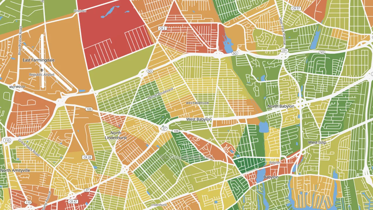 West Babylon, NY Map of Drug-Related Crime Rates