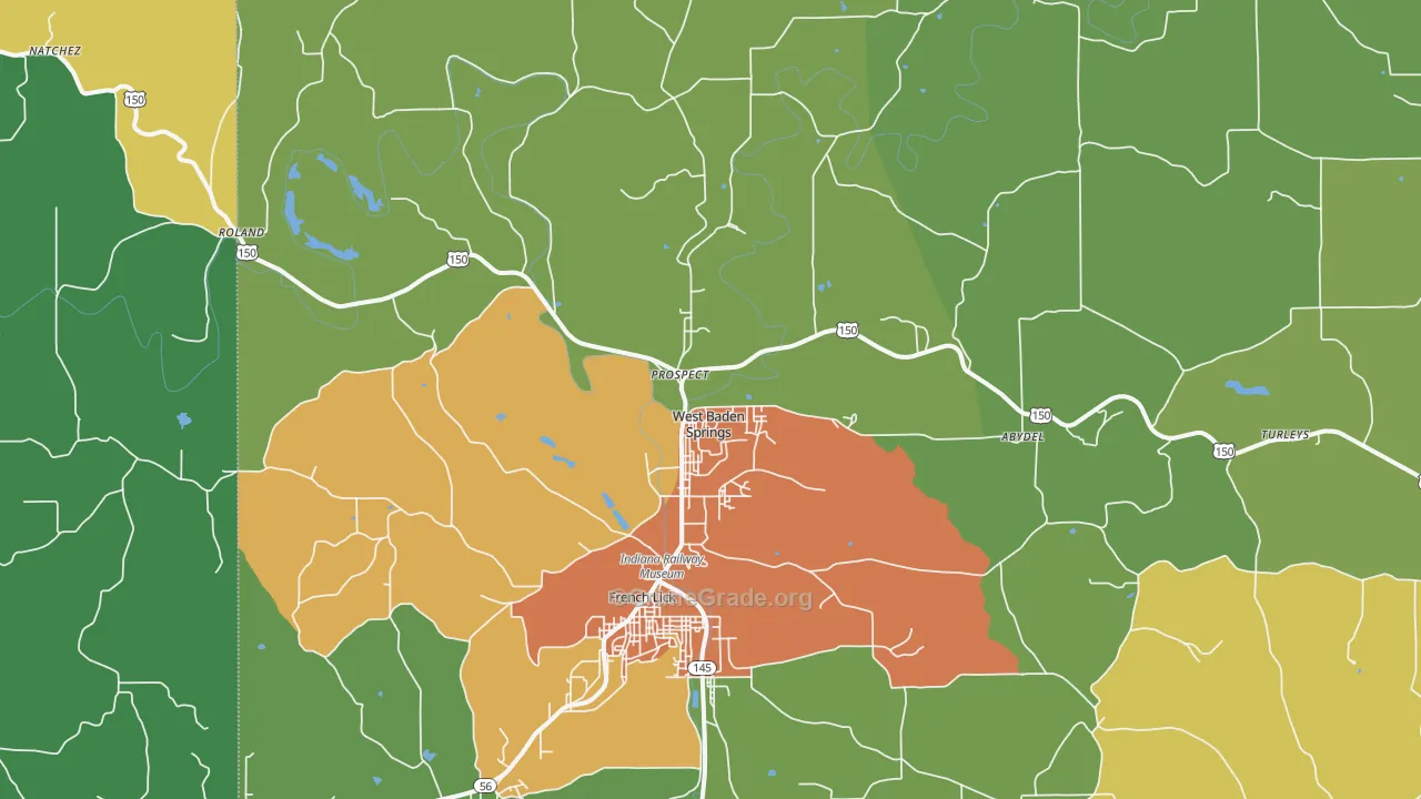 West Baden Springs, IN Map of Drug-Related Crime Rates