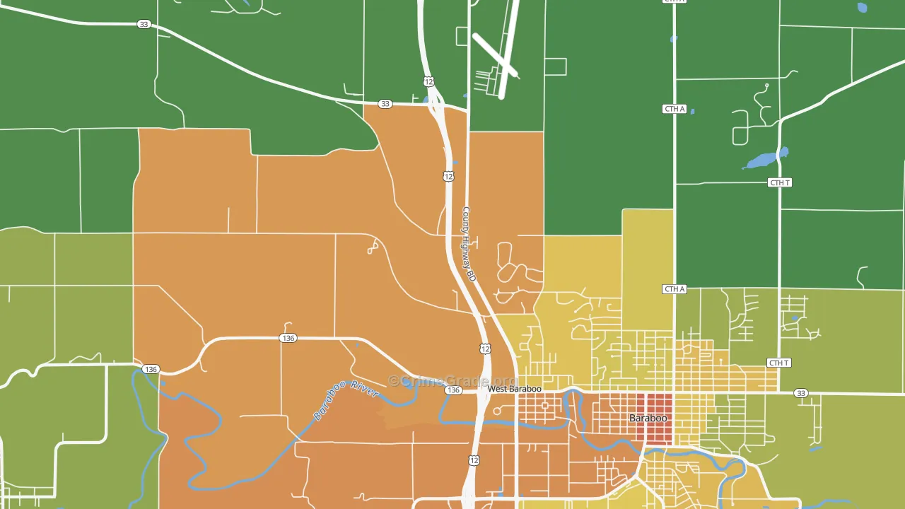 West Baraboo, WI Map of Drug-Related Crime Rates