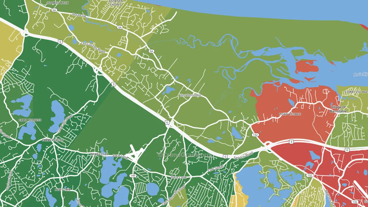 West Barnstable, MA Map of Drug-Related Crime Rates