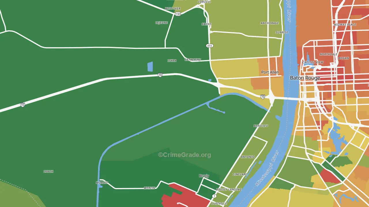 West Baton Rouge Parish, LA Map of Drug-Related Crime Rates