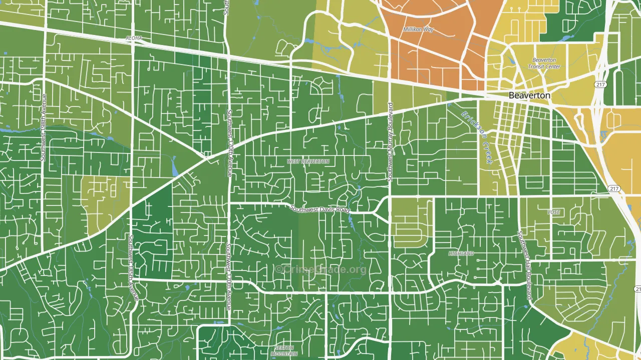 West Beaverton, Beaverton, OR Map of Drug-Related Crime Rates