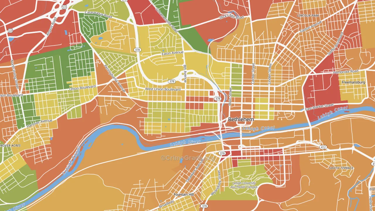 West Bethlehem, Bethlehem, PA Map of Drug-Related Crime Rates
