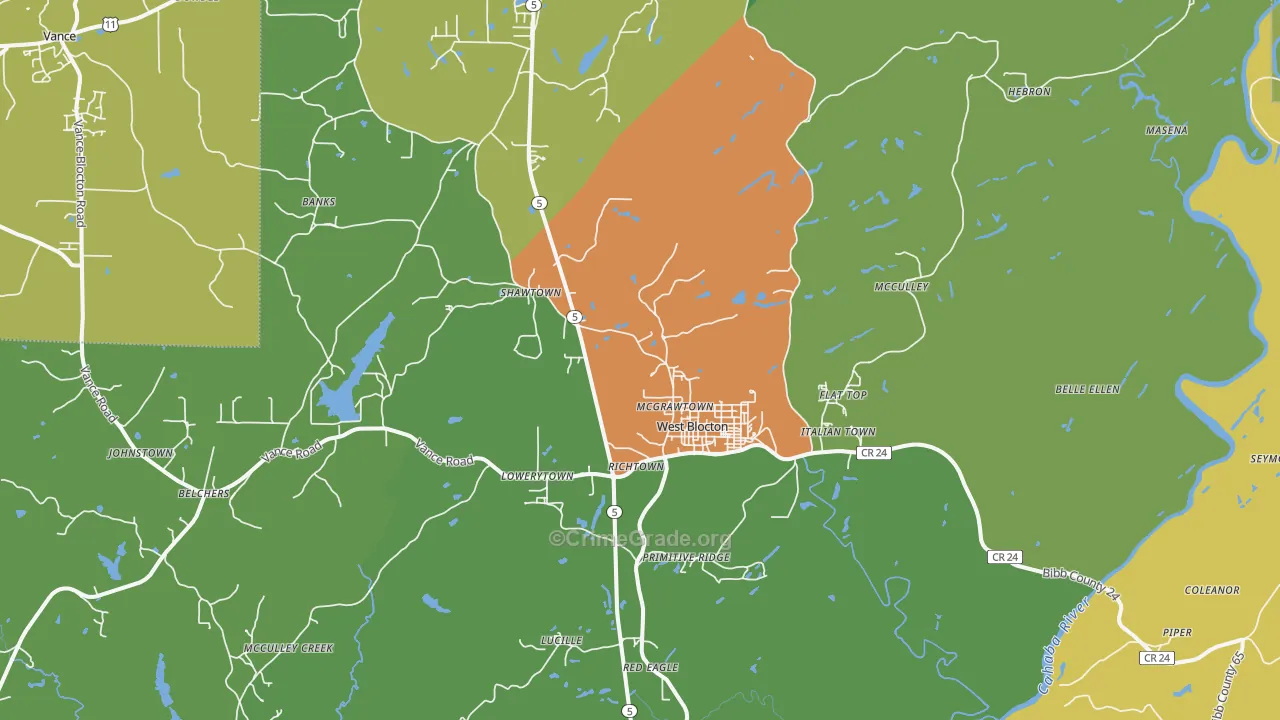 West Blocton, AL Map of Drug-Related Crime Rates