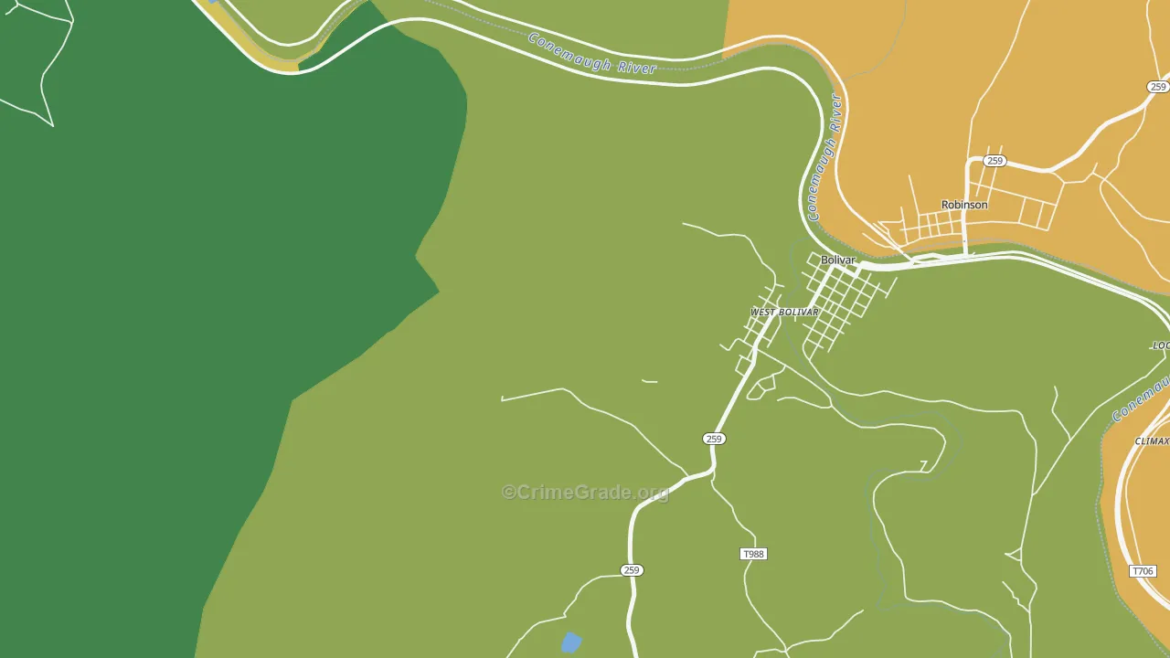 West Bolivar, PA Map of Drug-Related Crime Rates