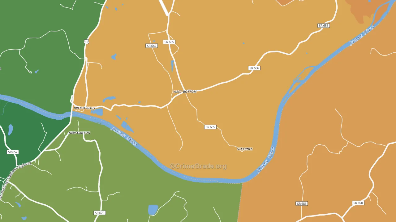 West Bottom, VA Map of Drug-Related Crime Rates