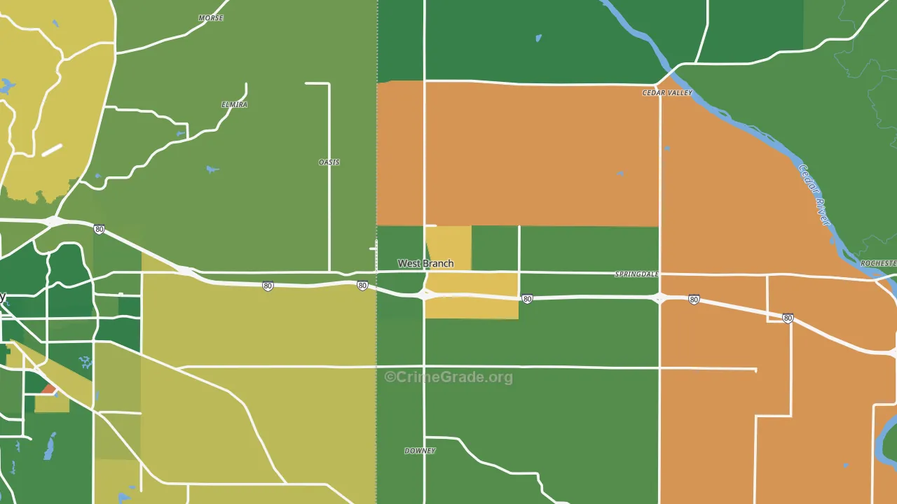 West Branch, IA Map of Drug-Related Crime Rates