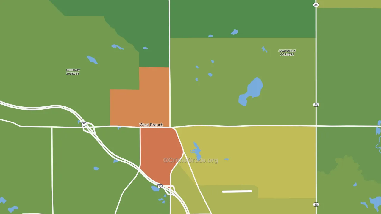 West Branch, MI Map of Drug-Related Crime Rates