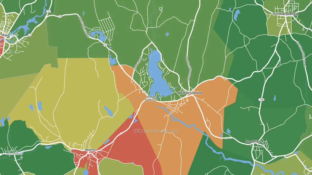 West Brookfield, MA Map of Drug-Related Crime Rates