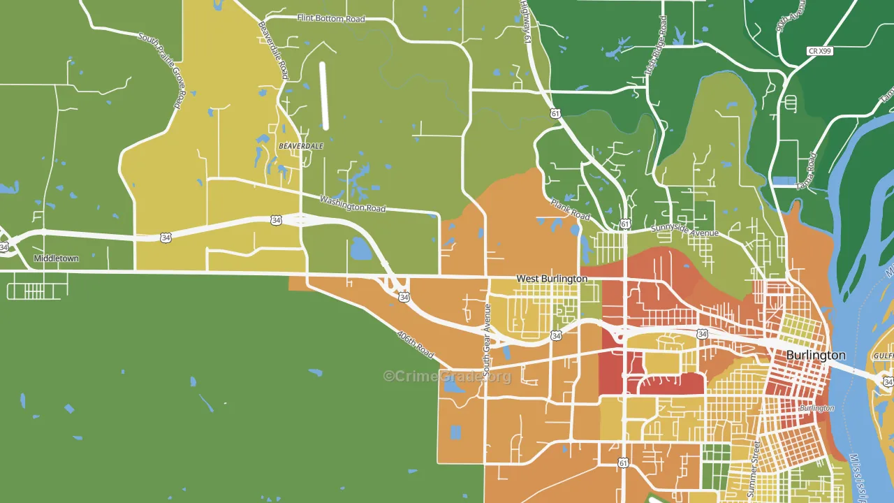 West Burlington, IA Map of Drug-Related Crime Rates