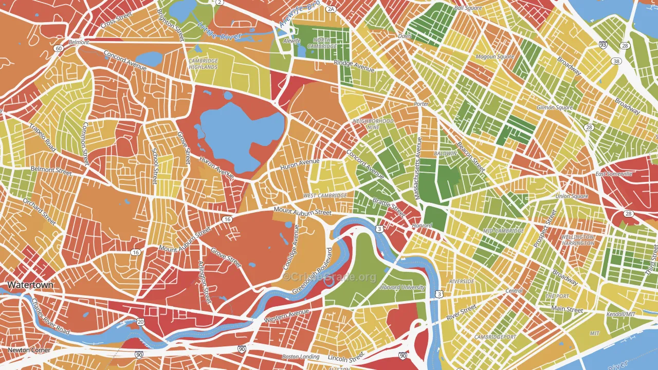West Cambridge, Cambridge, MA Map of Drug-Related Crime Rates