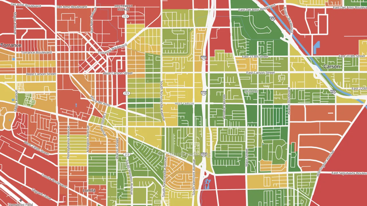West Carson, CA Map of Drug-Related Crime Rates