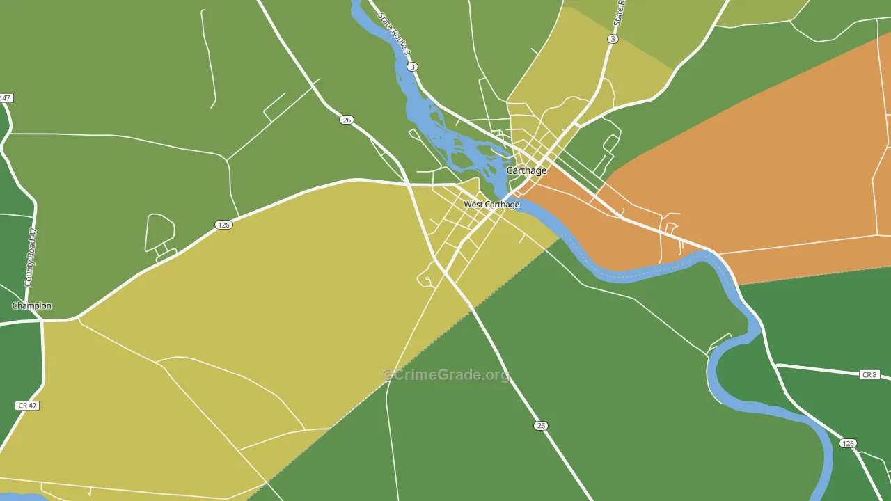 West Carthage, NY Map of Drug-Related Crime Rates