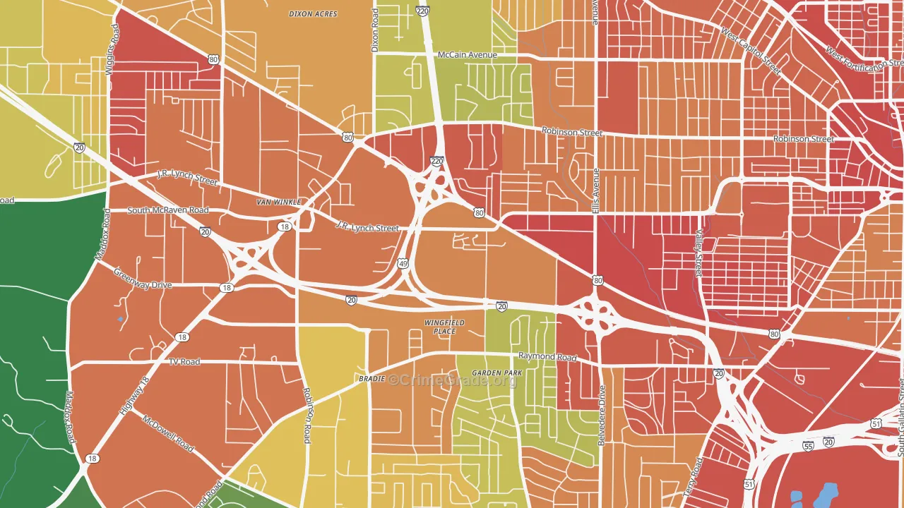 West Central Jackson, Jackson, MS Map of Drug-Related Crime Rates