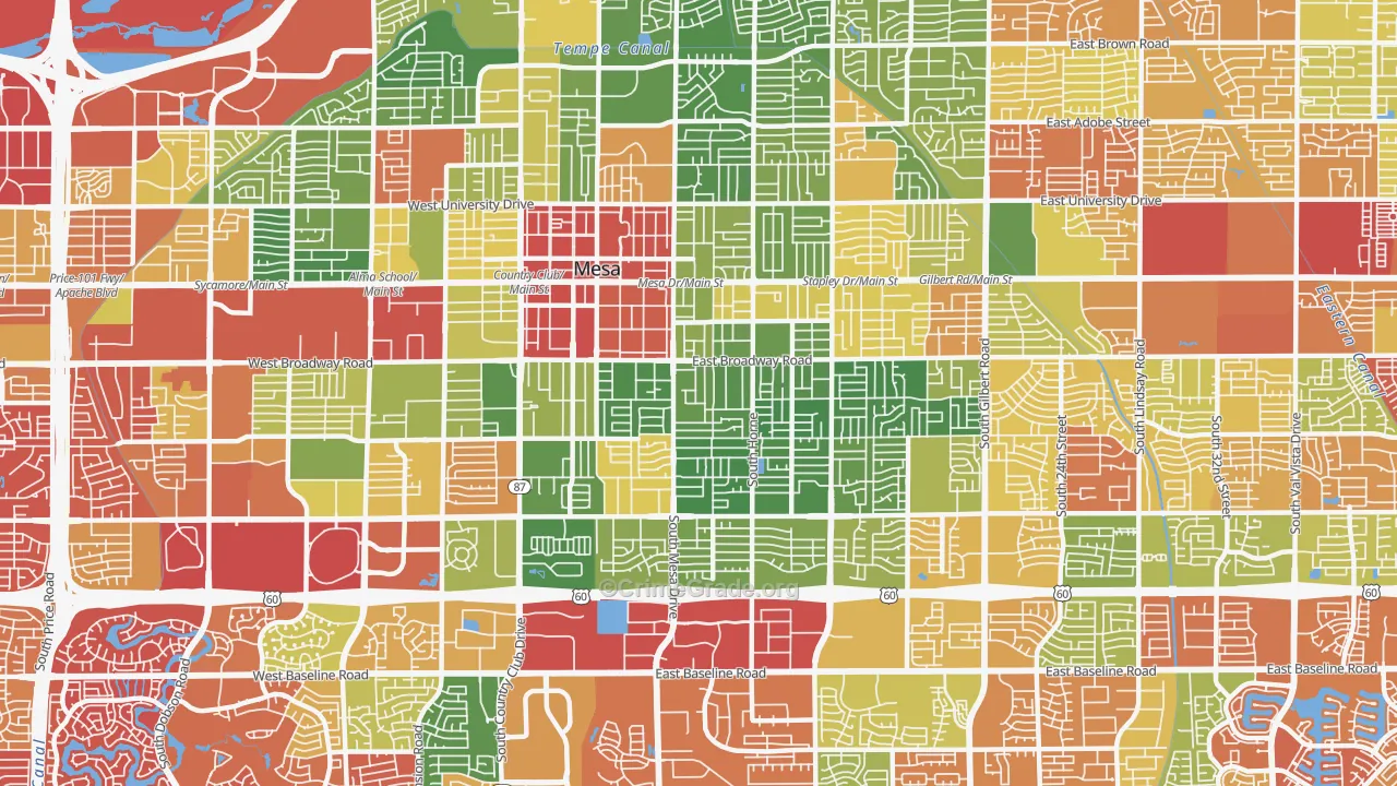West Central, Mesa, AZ Map of Drug-Related Crime Rates