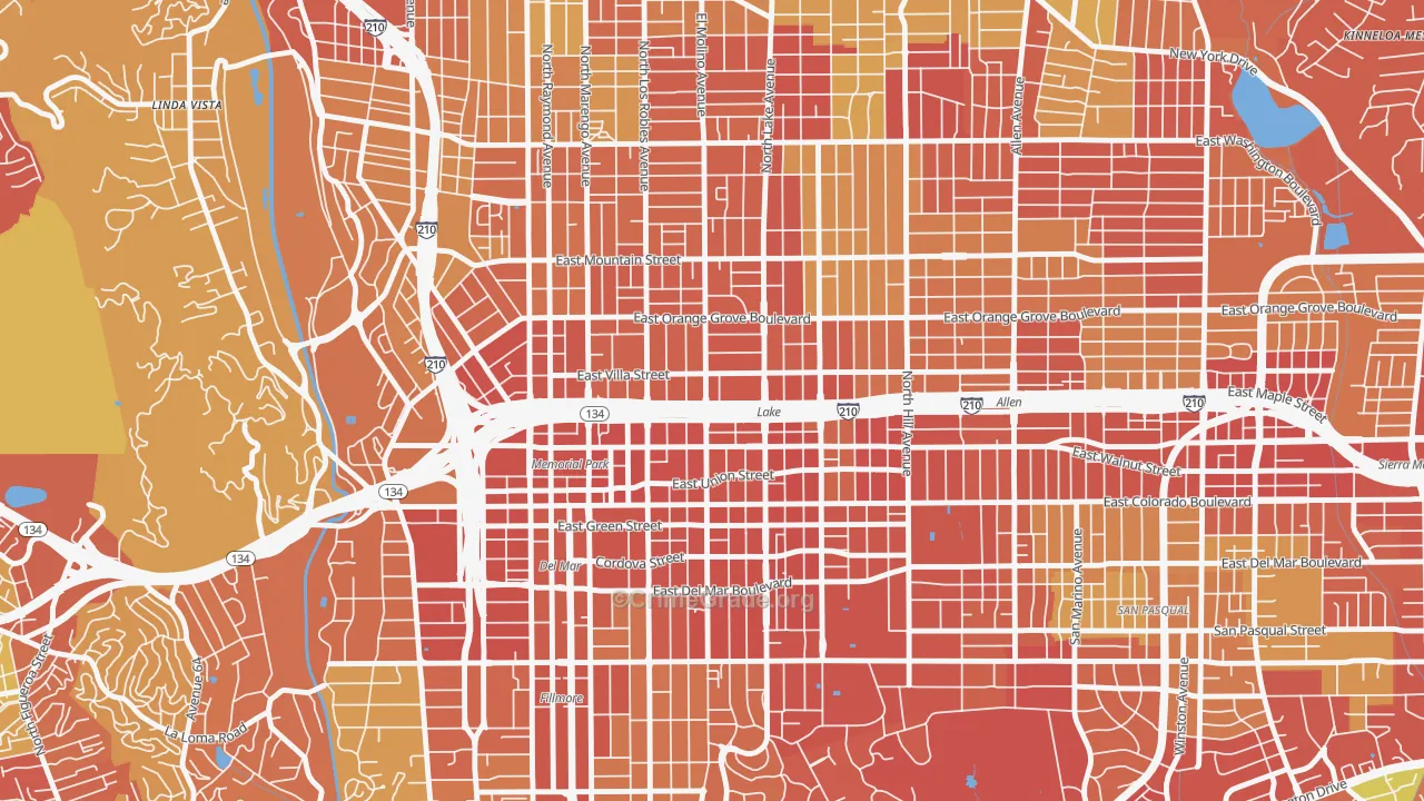 West Central, Pasadena, CA Map of Drug-Related Crime Rates