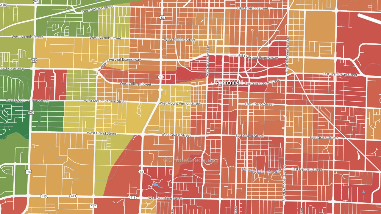 West Central, Springfield, MO Map of Drug-Related Crime Rates