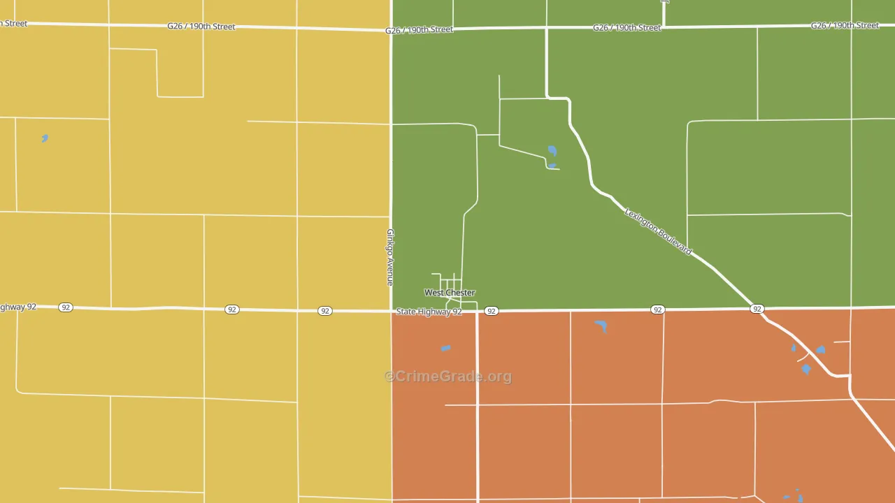 West Chester, IA Map of Drug-Related Crime Rates